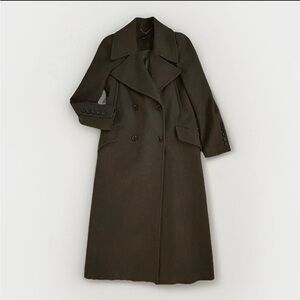 BCBG Max Azria Women’s Wool Blend Maxi Trench Coat Army Olive Green Swing